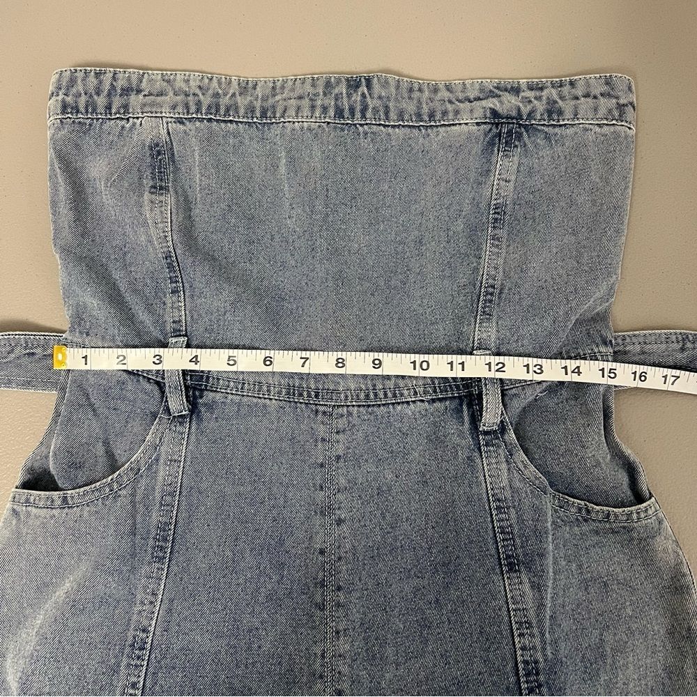 Kendall & Kylie Denim Strapless Jumpsuit Size Tie Large Belt Cropped Leg - Picture 11 of 13